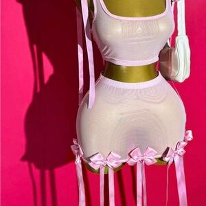 Pink and White Lingerie Set with Bows